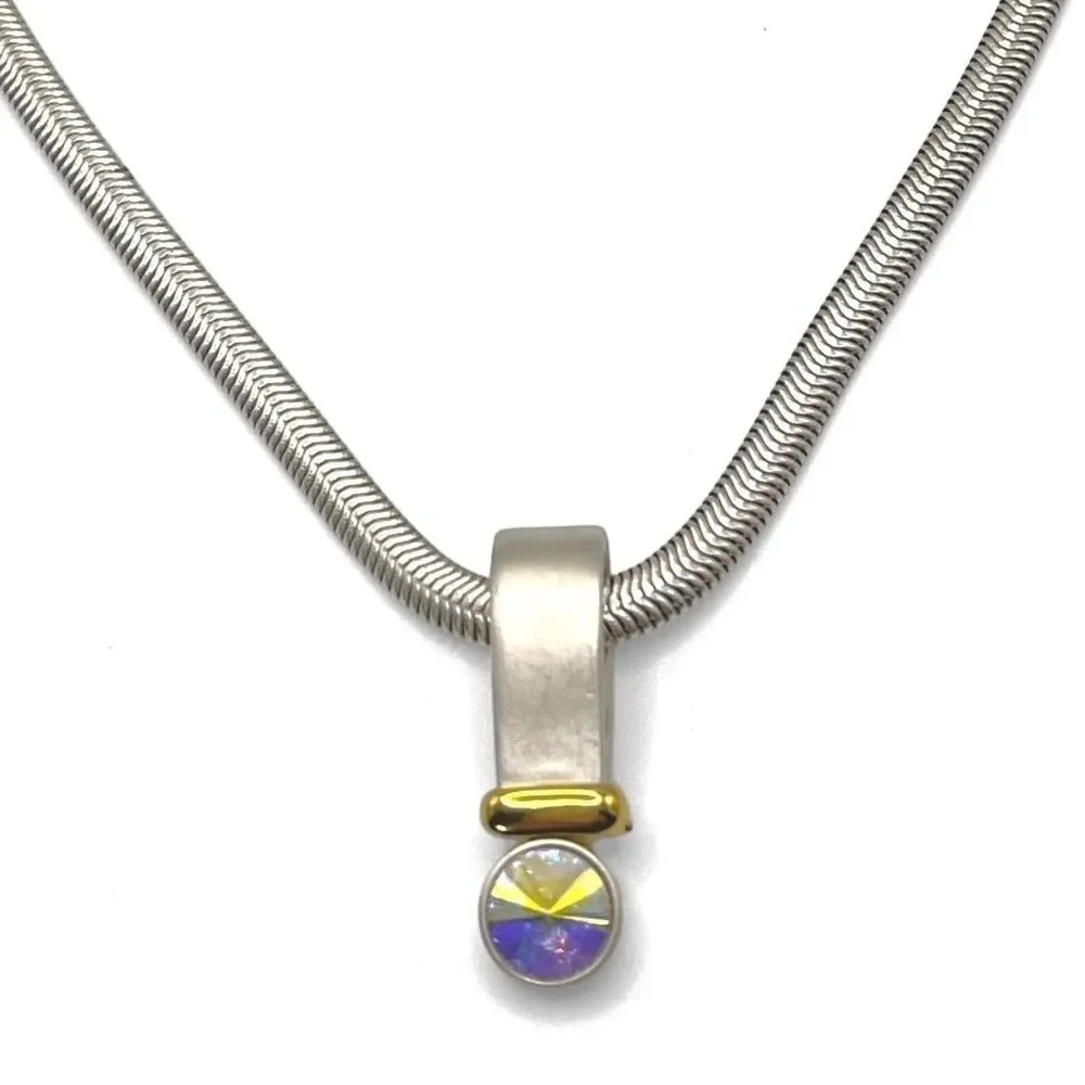 Premier Design Aurora Borealis Pendant Necklace Silver Tone Snake Chain Rivoli